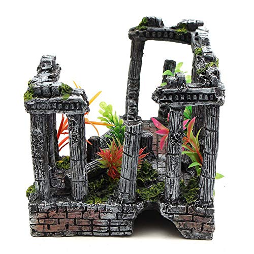 Image of Extra Large Aquarium Decoration Roman Column Ancient Greek Palace Remains Landscaping Big Ornament Betta Fish Cichlid Decor for 10 20 30 40 Gallons Fish Tank (Grey)