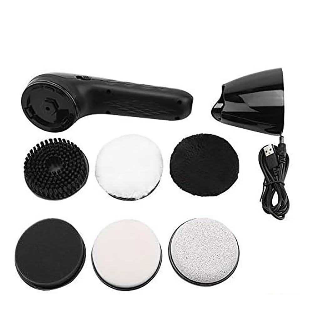 Cepillo De Calzado Eléctrico USB De Mano, Kit De Pulido Automático De Zapatos para Zapatos/Botas De Cuero, Cepillos Inalámbricos De Brillo De Zapatos con 7 Cabezas De Reemplazo,Flesh