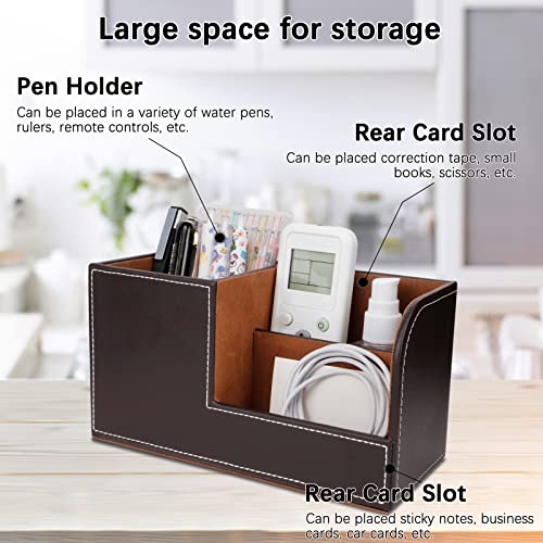 Shaidojio Desk Organizers, Pen Pencil Holder For Desk, Brown Pu Leather Desk Accessories With 1Pcs Coaster, Multi-Functional Storage Box With Stationery Remote Control Holder, School Office Supplies #TOP4