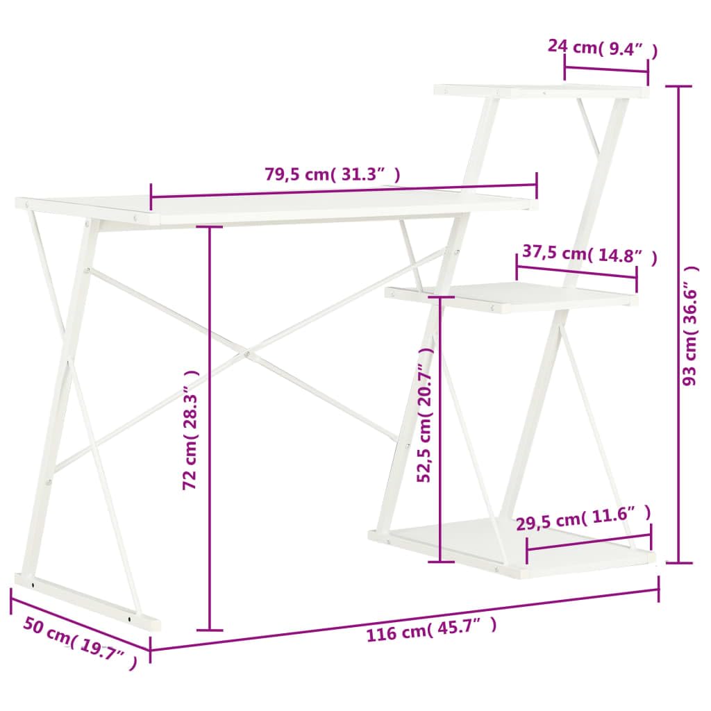 Scrivania moderna con ripiano integrato e spazio di archiviazione, ufficio con scrivania e scaffale, 116 × 50 × 93 cm, stabile con integrato per computer e accessori