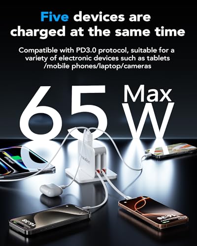 Image of 65W for MacBook Pro Charger,5-in-1 Retractable Wall Charger Plug for iPhone