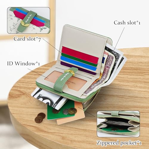 Andiker Credit Card Holder for Women, Soft PU Leather Flower Pattern Small Women's Wallet 5 Cards Slots with A Zipper Coin Purse for Women Daily Use (Black)4