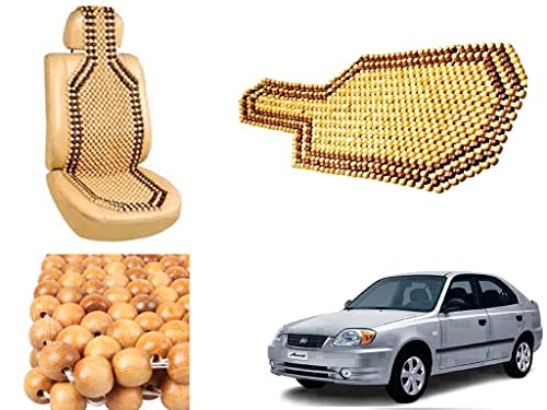 Image of Car Bead Seat Wooden Beads Cushion Cover Pad for Hyundai Accent, Acupressure Sitting Seat Cover | Cream Color - Pack of 1