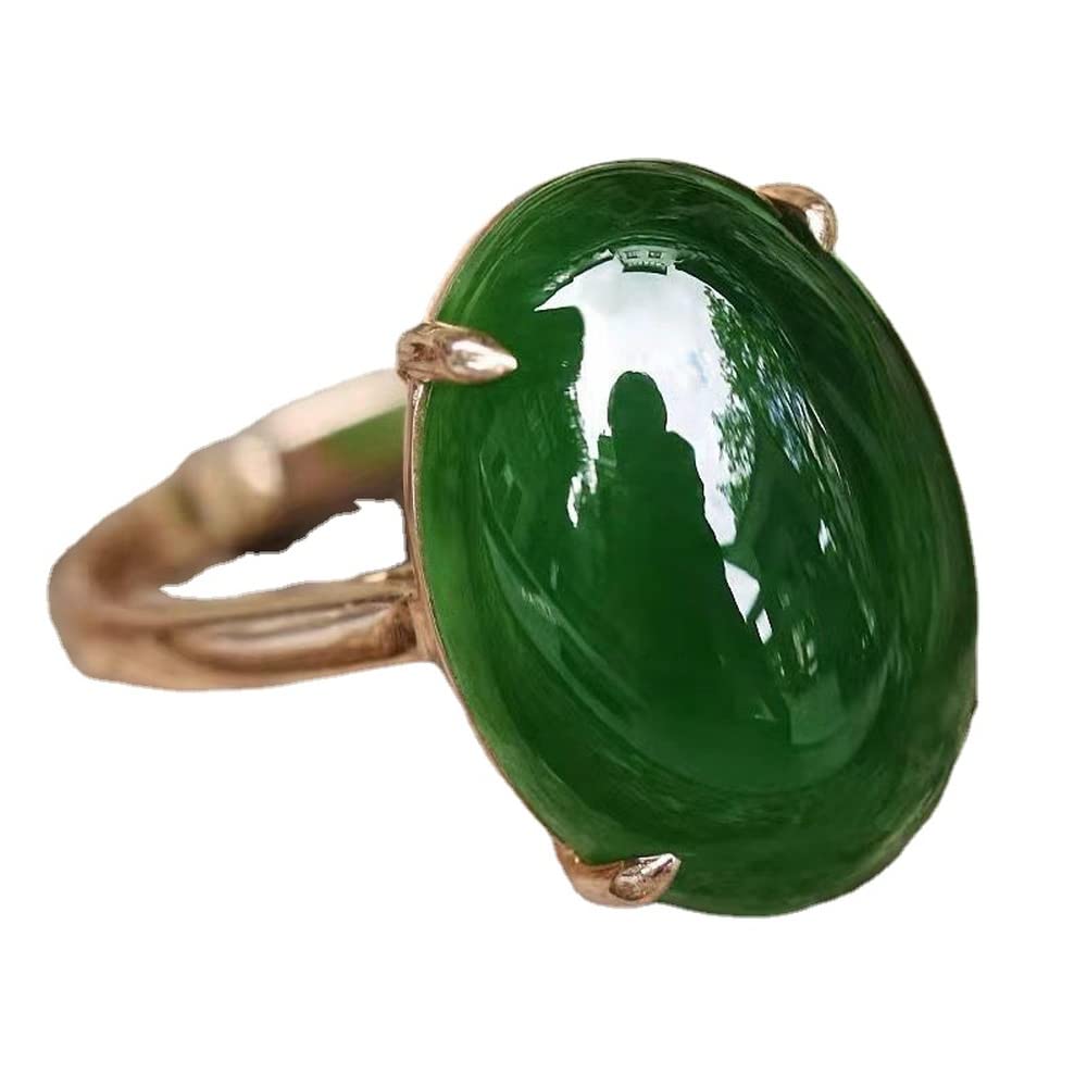 yigedanWomen 14K Gold Natural Green Jade Ring Jewelry
