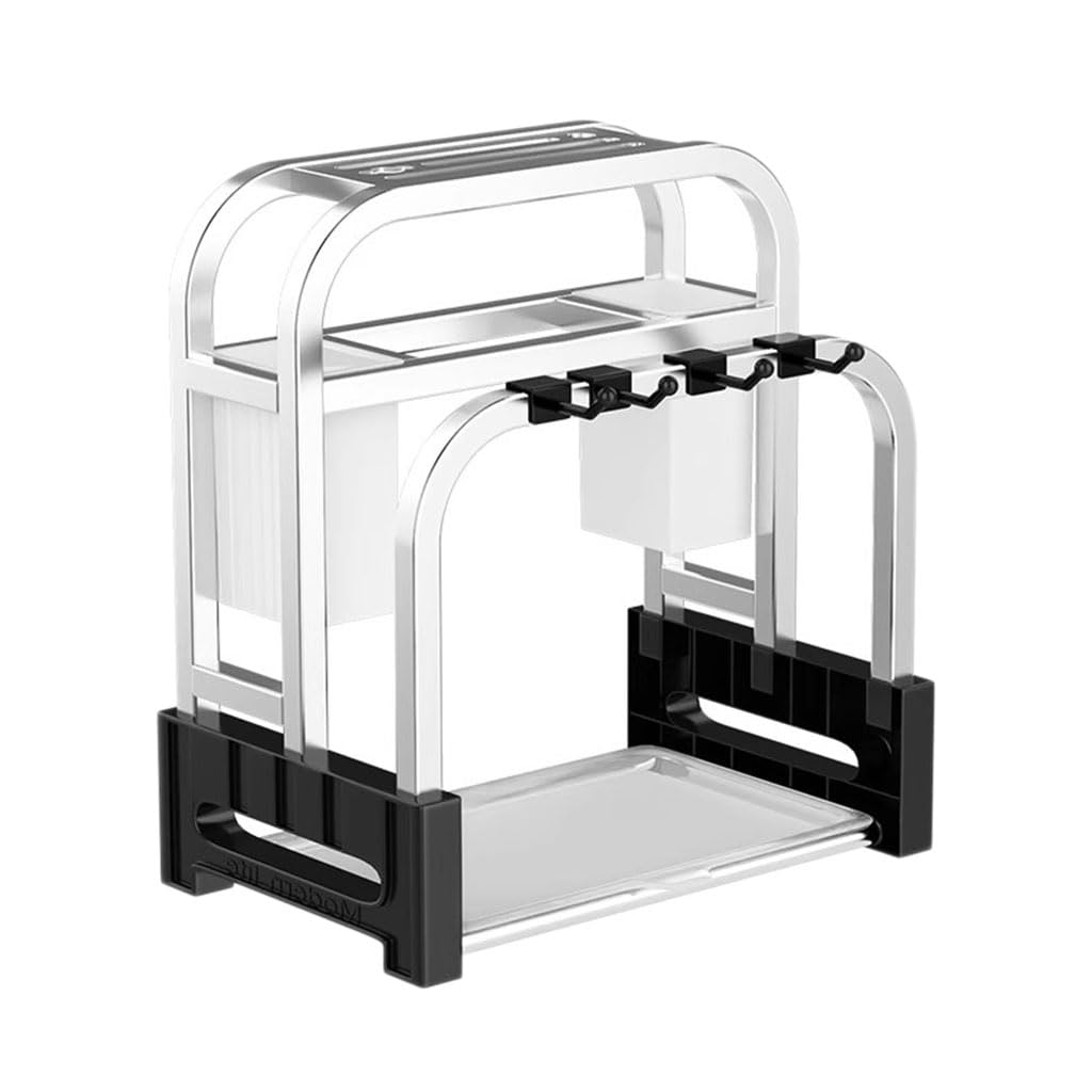 Eoweiot Metal Knife Block and Cutting Board Rack with Knife Holder, Dish Rack and Draining Tray for Cutting Boards, Baking Sheets