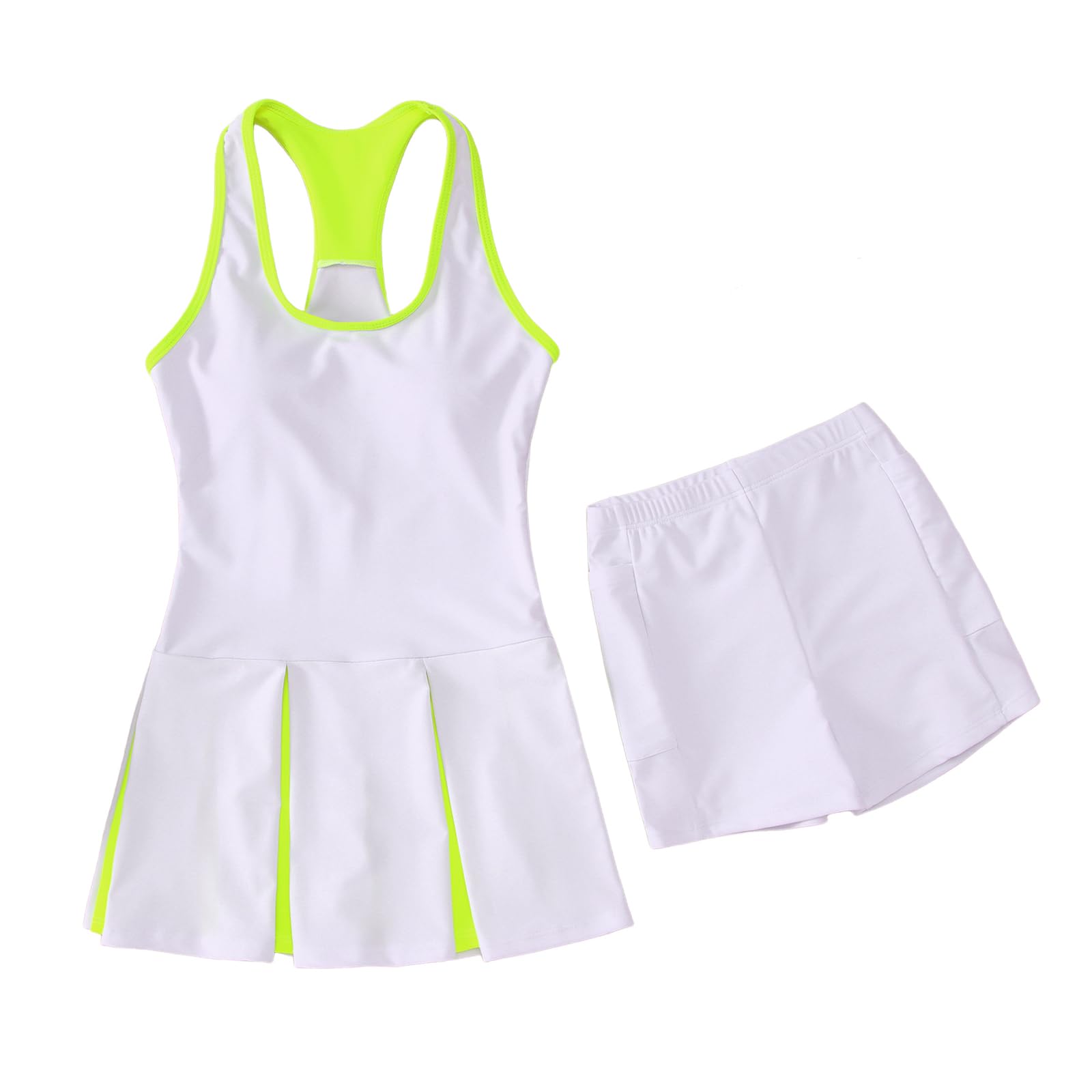 Girls Tennis Dress Golf Outfit Sleeveless Tank Top and Sport Skorts Set Pocket Kids Athletic Clothes with Shorts