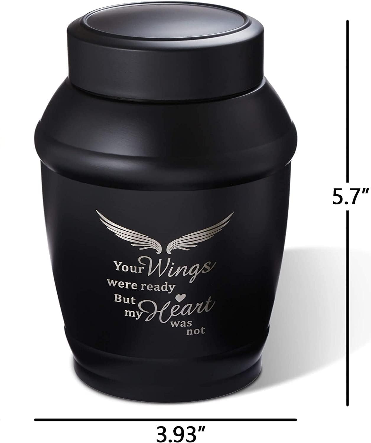 Cremation Urn for Ashes Adult Male, 5.7 Inch Black Medium Decorative Urns for Human Ashes Adult Male/Dad/Men Engraved with Angel Wings