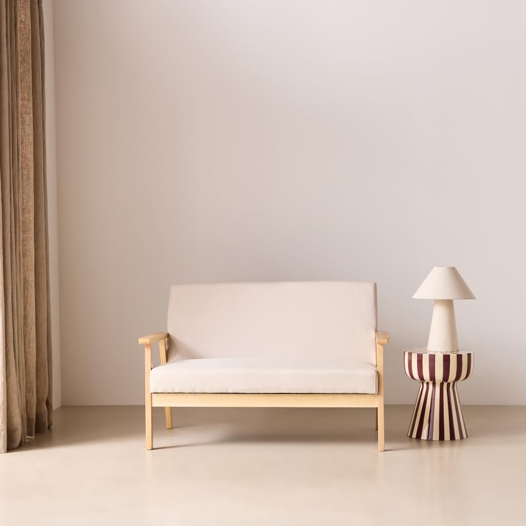 Alice's Garden Divano in tessuto con gambe in legno di gomma, 2 posti Beige - 114x69.5x73 cm