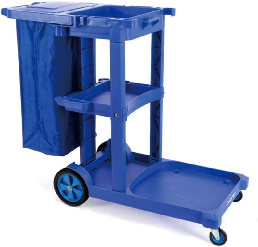 Commercial Janitorial with Cover, Housekeeping Cleaning Linen Trolley on Wheels, Oxford Cloth Bag (Color : Blue)