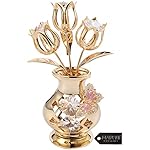 Matashi 24K Gold Plated Crystal Flower Bouquet Figurine - Elegant Gifts for Her, Mom, Wife, Daughter - Decorative Table Centerpiece Butterfly Studded Gift for Mothers Day, Birthday, Anniversary