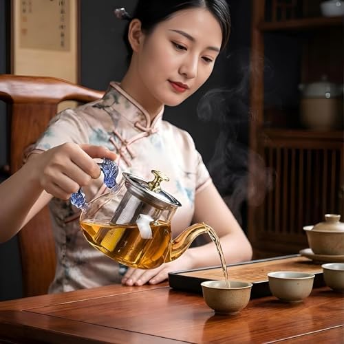 Image of Celvee Glass Tea Pot with Stainless Steel Infuser || Large Capacity Transparent Tea Kettle with Lid & Handle || Great for Loose Leaf Tea, Blooming Tea, Tea Bags & Fruit Infused (500ml Tea Pot)