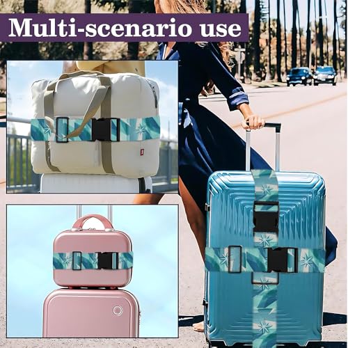 Image of 2 Pack Luggage Straps for Suitcases, Adjustable Travel Belt with Buckle, 2 inch Wide Heavy Duty Suitcase Straps for Summer Vacation, Ice Crystal Starburst Pattern, Travel Essentials, Teal /Blue