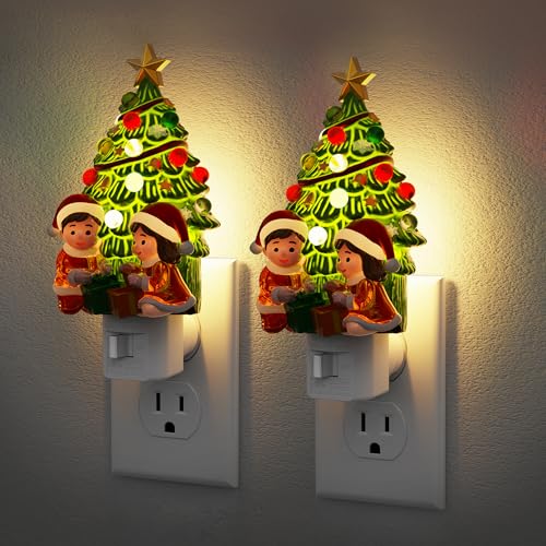 Image of JandCase Christmas Tree & Santa Claus Night Light | 3000K Night Lights Plug into Wall, Cute & Funny Ceramics Christmas Night Light, Kids, 360 Rotatable, Home Party Decor 2 Pack