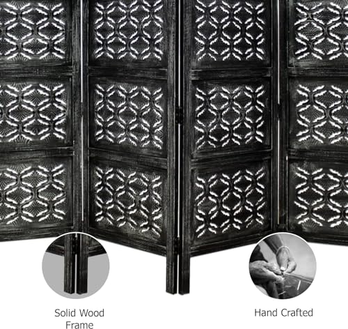 Image of Classic Wood and Craft Wooden Room Divider Partition for Living Room, Privacy Partition, Partition Wall, Divider for Makeup Studio /Office (4 Panels - Fish Design)