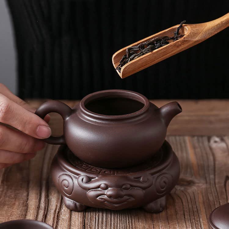 Tetera Kungfu de cerámica hecha a mano (3 onzas), tetera clásica china Zisha, accesorios de decoración de arcilla púrpura Yixing (S)