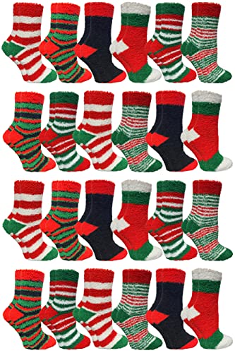 Yacht & Smith 24 Pairs Womens Wholesale Bulk Warm And Cozy Fuzzy Socks Colorful Winter Socks