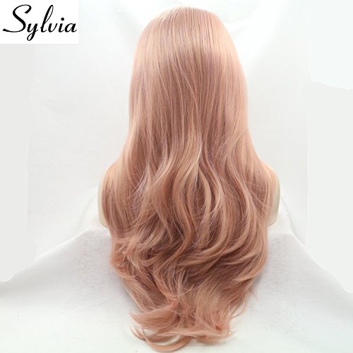 Long Straight Peach Skin Part Heat Resistant Wig Amazon.com: AFBeauty Pink Lace Front Straight Wigs for Women  main image 3