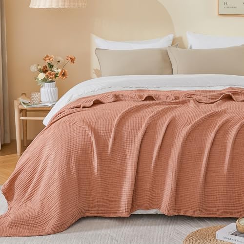 EMME Cotton Muslin Twin XL Blanket Breathable Gauze Blanket Soft Lightweight Blankets Adults Gifts for Women (Orange Red, 66"x90")