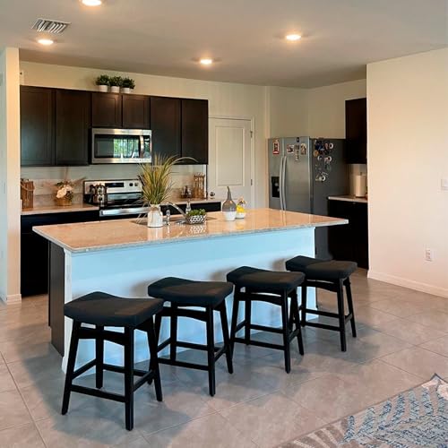 PHI VILLA Counter Height Bar Stools Set of 4 - Farmhouse Barstools with Upholstered Saddle Seat and...
