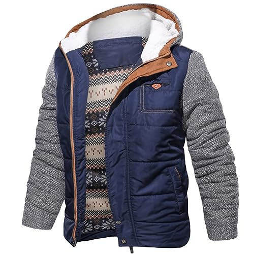 Fleece Lined Hoodie Men Zip up Puffer Jacket Patchwork Hooded Coat Pattern Hoodies Casual Winter Jackets2