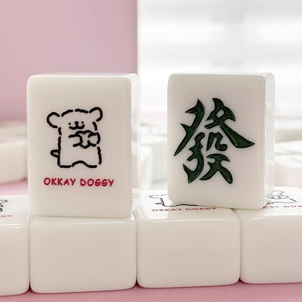 Rosa Mahjong-Set, chinesisches Mahjong-Spielset mit tragbarer Tragetasche, 3,8 cm groß, 144 Blatt, 2 Würfel, Mahjong-Set, für Zuhause oder auf Reisen