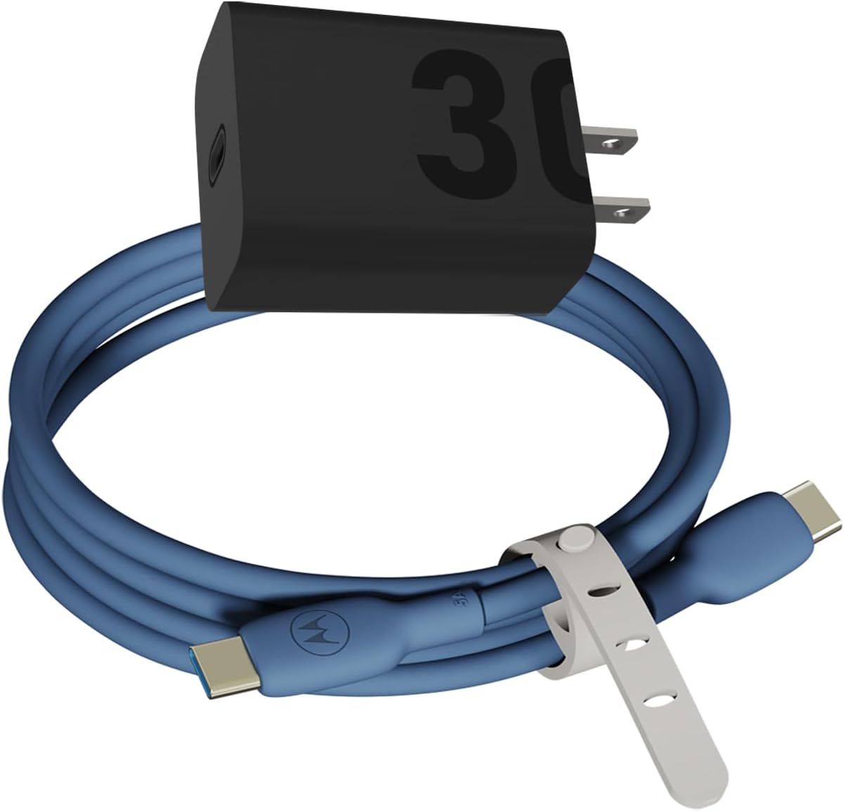 Motorola TurboPower 30W Charger + Blue Silicone Cable Bundle