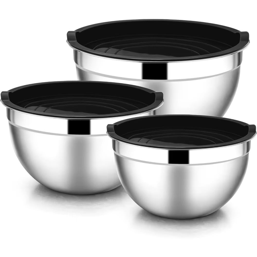 Conjunto 3 Bowls Tigelas De Inox Com Tampa Kit 3 Potes de Aço Inoxidável Empilháveis