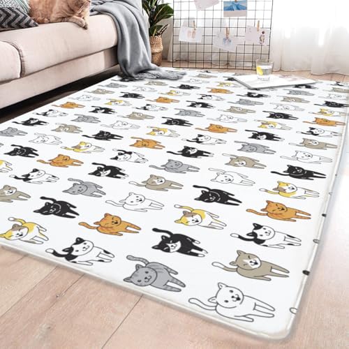 カーペット かわいい 可愛い 猫柄 ラグマット ラグ 洗える 滑り止め付き 絨毯 長方形 150×200cm 約1.5畳 フランネルラグ じゅうたん おしゃれ 北欧 ふわふわ肌触り 防音 床暖房 ホットカーぺット対応 オールシーズン 家庭/オフィス用