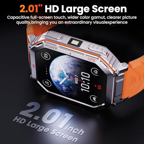 Image of Military Smart Watches for Men with GPS,Compass,2.01 inch HD Display Bluetooth Calls,Smartwatch with GPT Voice Assistant,LED Flashlight,Fitness Tracker with 120+ Sports Modes,Compatible with Android & iOS