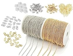CRAFTS HAVELI Jewelry Making DIY Supplies, Silver & Gold Link Chains 5meter Each for Necklaces & Bracelets, 20 Lobster Clasps & 20 S Hook +Free Jump Rings