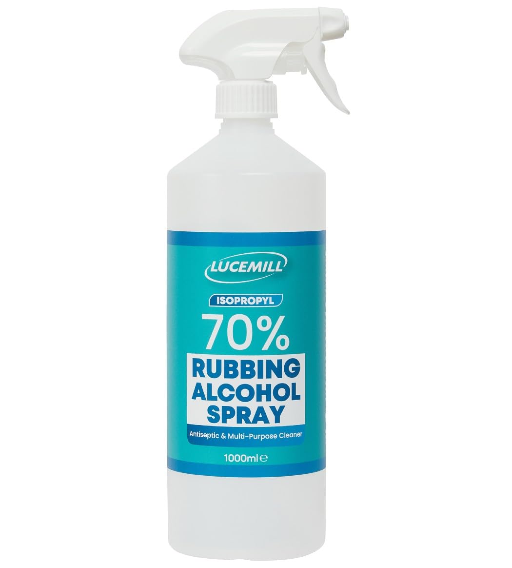 Lucemill 70% Rubbing alcohol | 1 Litre | Super Strength IPA Surface Sanitiser | 70% Isopropyl Alcohol | Clear Liquid | Comes with Trigger Spray