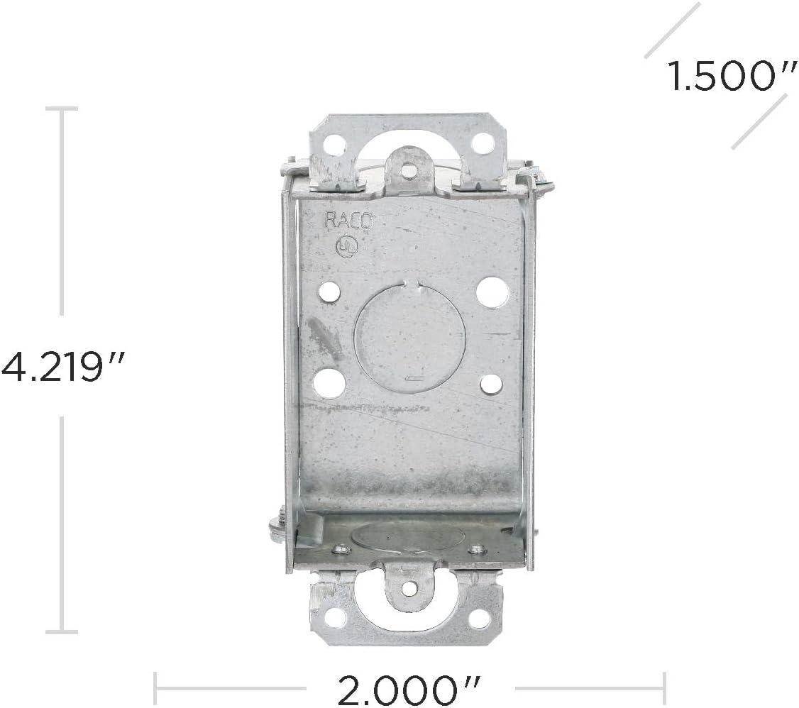 Raco 400 Switch Box, Gangable, 3" x 2", 1-1/2" Deep, Three 1/2" KO"s & Plaster Ears, Gray