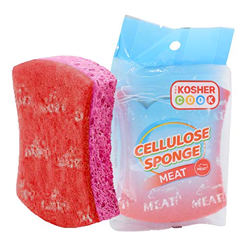 Image of The Kosher Cook Meat Red Dishwashing Sponges, Multifunctional Absorbent Cleaning Cellulose Scrub and Scouring Pad, Durable and Soft, Color Coded Home and Kitchen Accessories