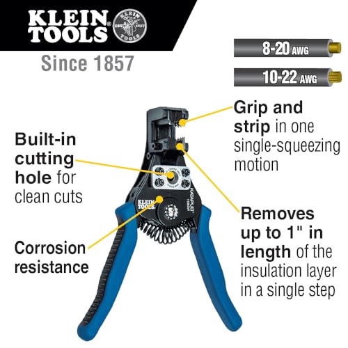 Klein Tools 11063W Wire Cutter/Stripper, Heavy Duty Automatic Tool for 8-20 AWG Solid and 10-22 AWG Stranded Electrical Wire by KLEIN TOOLS - Image 3