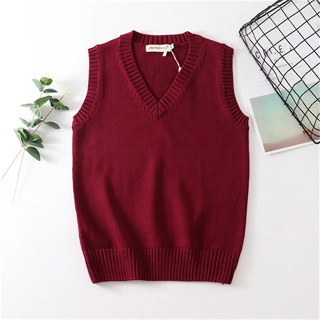 [Ornrjfll] レディース ノースリーブ セーターベスト 学生向け Vネック ニットプルオーバー レディース ベスト