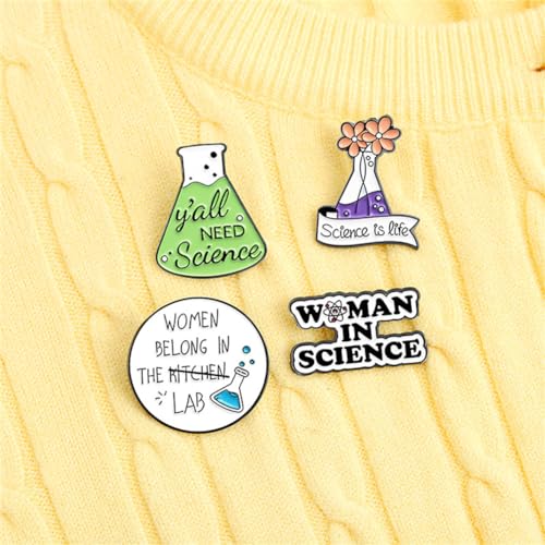 Image of Women In Science Brooch Science Is Life Enamel Pin Flask Brooch Badge 4Pcs Science Plant Pin Set Cute Kawaii Pins Cartoon Scientist Science Pins Lapel Laboratory Brooch Pin for Backpacks Clothes Caps Bags Accessories Gift