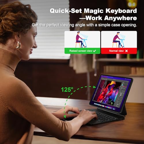 Image of Magic Keyboard Case for iPad Air 13 Inch (M2 2024 / M3 2025) and iPad Pro 12.9 inch (3 /4 /5 /6th Gen), Magnetic Stand Bluetooth iPad Keyboard with Precision Trackpad, Auto Sleep /Wake, Backlit Keys