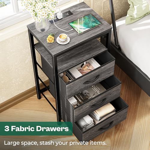 Image of Huuger Nightstand with Charging Station, 27.6 Inch Bedside Table,Side Table
