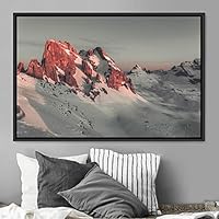 Framed Canvas Wall Art Snow Mountain Cool Expressive Farmhouse/Country Landscape Mountain Top Multicolor Photography Portrait Realism - 16x24 inches