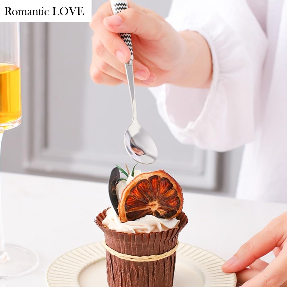 Romantic LOVE Mango De Cerámica Cubiertos De Acero Inoxidable Vajilla Cubiertos Juego De Cubiertos Cuchillo Para Carne Tenedor Cuchara Cuchara (Dots,16 piezas)