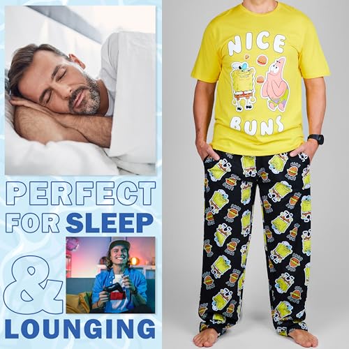 SpongeBob SquarePants 2 Piece Pajama Set for Men Teens Comfy T Shirt PJ Pants Loungewear Summer Sleepwear Gifts for Men2
