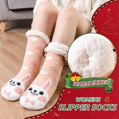 Image of WEVIAS Womens Slipper Fuzzy Socks Winter Thermal Cozy Warm Fleece Lined Non Slip Fluffy Thick Soft Sleep Cabin Socks With Grips