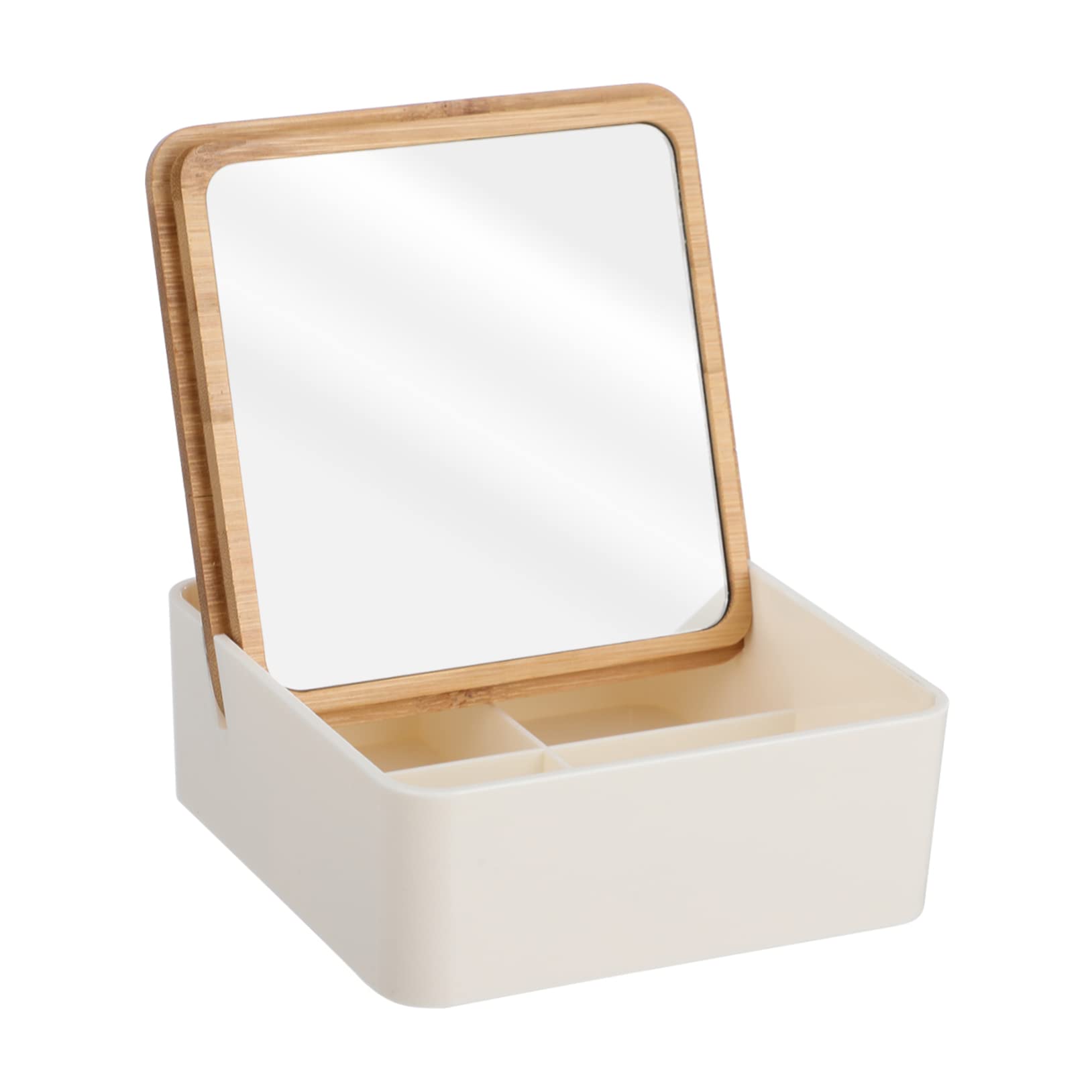 Miroir de maquillage petit format et boîte à bijoux en bois pour coiffeuse