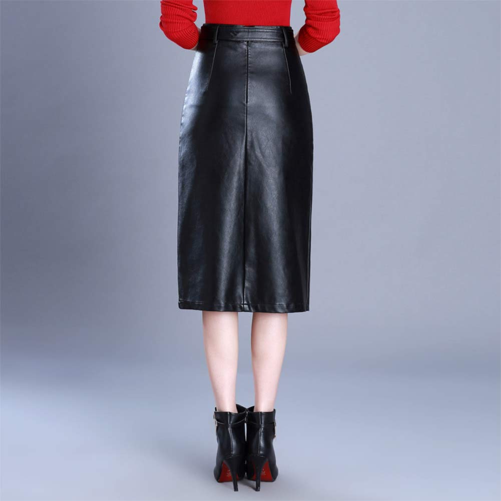 E-girl E3270 - Gonna da donna in PU e pelle, linea A Midi Rock Nero 44 EU/4X-Large