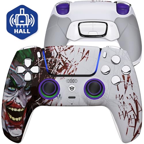 HEXGAMING ULTIMATE Hall Effect Wireless Controller Compatible with ps5-4 Back Buttons, Mouse-Click Hair Triggers, Interchangeable Thumbsticks - Clown Hahaha