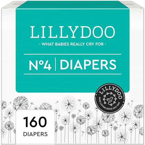 LILLYDOO Diapers - Size 4 (20-31 lbs), Monthly Supply (160 Count), Skin-Friendly, Ultra Soft, Chlorine-Free & Absorbent Baby Diapers