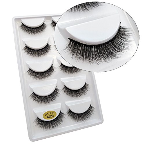 Lakkio 5 Pairs Pure Mink Hair Eyelashes 3D Eyelashes Extension Natural Dense False Eyelashes Handmade Lashes Set