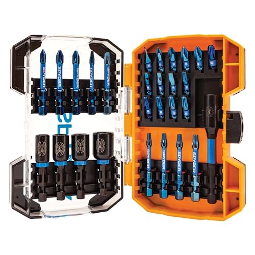Spyder 28-Piece Nutdriver Screwdriver and Impact Driver Bit Kit Mach-Blue Plating IMPACTive Alloy Tool Steel Torsion Zones