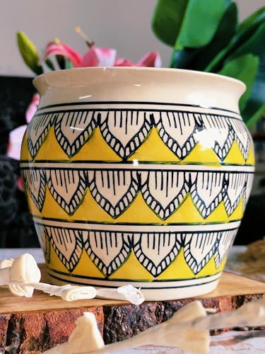 Image of Niyara Ceramic planters pots for Indoor Outdoor Home, Garden Office Decor Balcony Planters Gamla Flower Size Small 6 inches (Yellow Handpainted)
