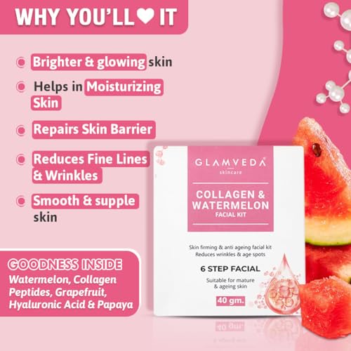 Image of Glamveda Watermelon 3 Step Skincare Routine | Face Wash, Facial Kit & Peel Off Mask | For Glowing Skin | Reduce Acne Scars, Fine Lines & Wrinkles | For Women & Men | All Skin Type